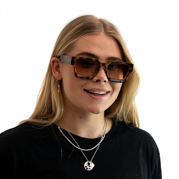 Retro Thick Square Frame Leopard Women Men Rectangle Y2K Brown Tint Sunglasses - Picture 8 of 8